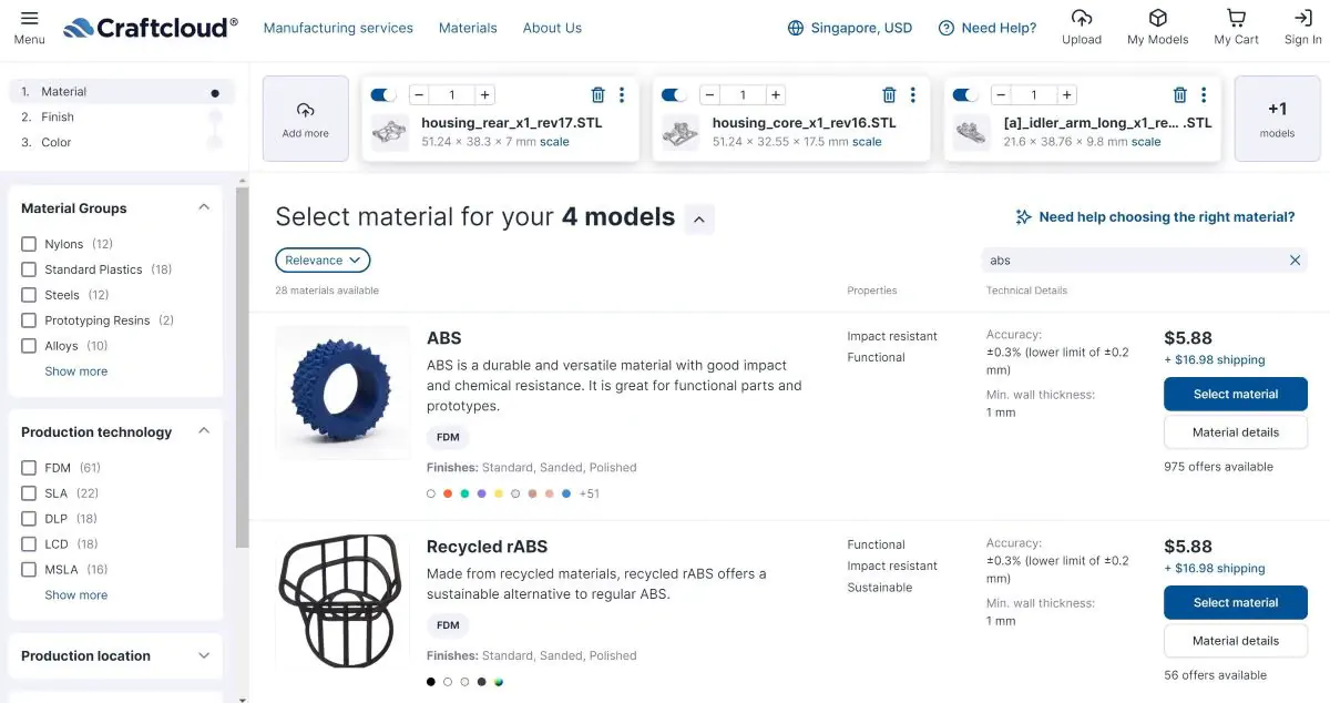 Craftcloud's online platform is straightforward and easy to navigate