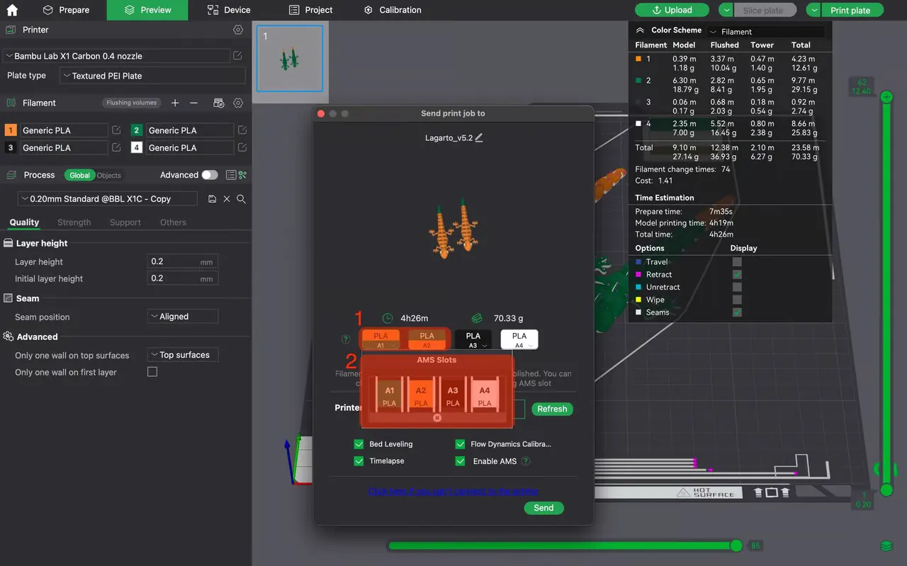 It's possible to alter filament slot mapping before printing