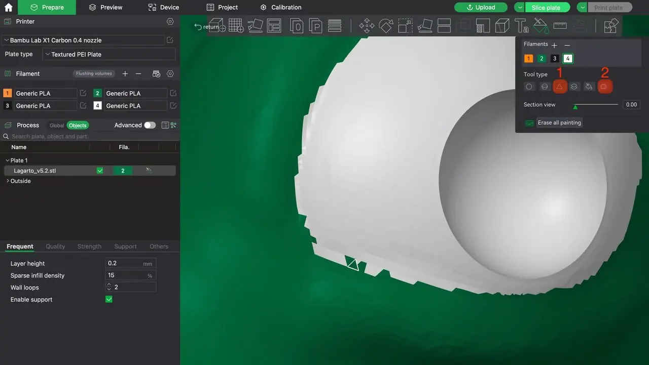 With Triangle mode, the detailing can go up to the triangular mesh level
